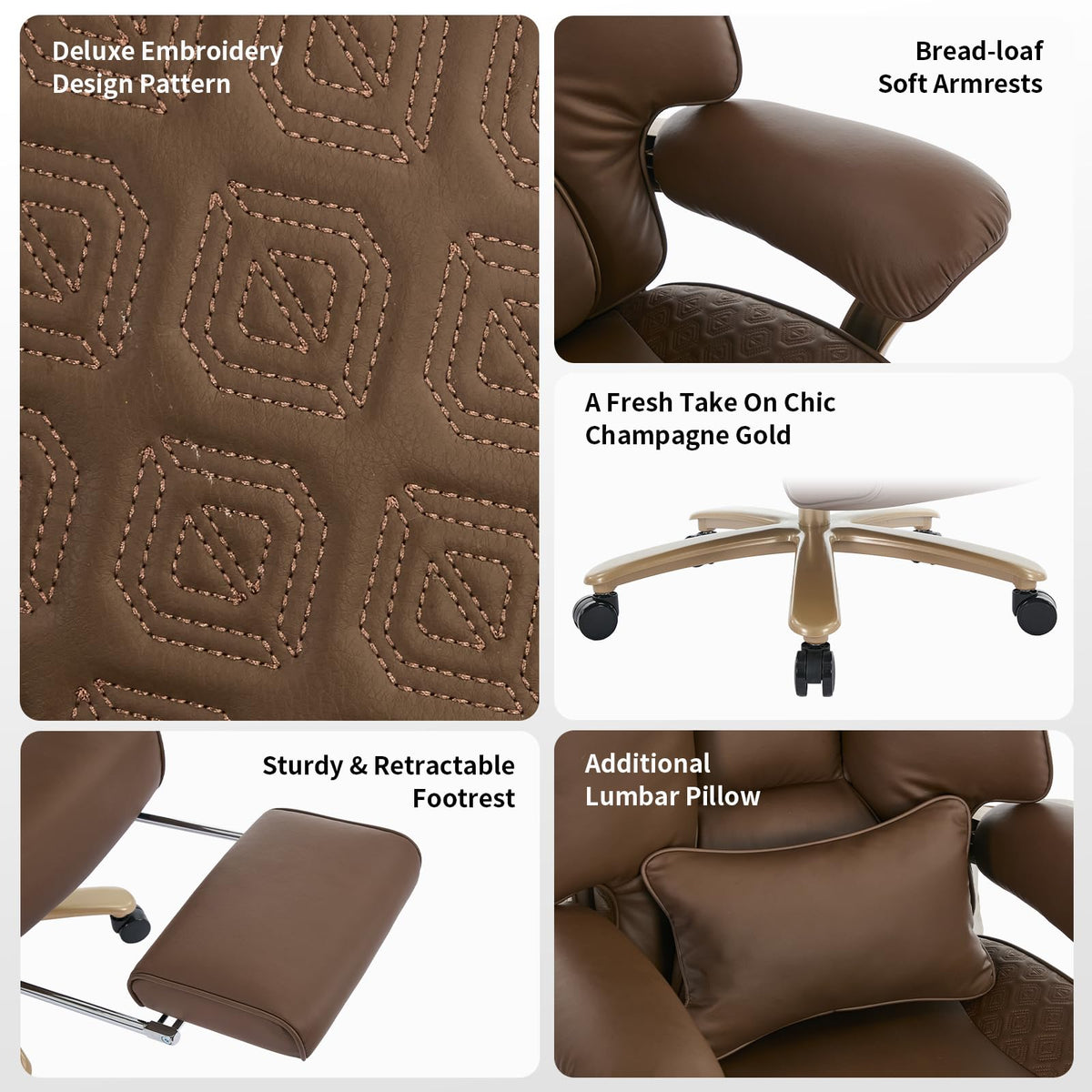 Big and Tall Ergonomic Office Chair with Footrest, 400LBS Capacity Brown PU Leather A900