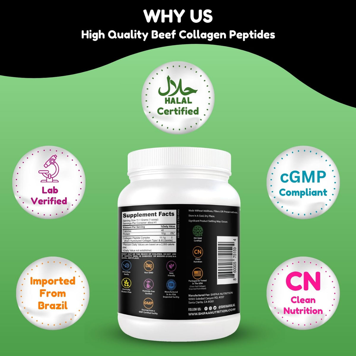 Unflavored Hydrolyzed Collagen Peptides Powder 1LB W96801