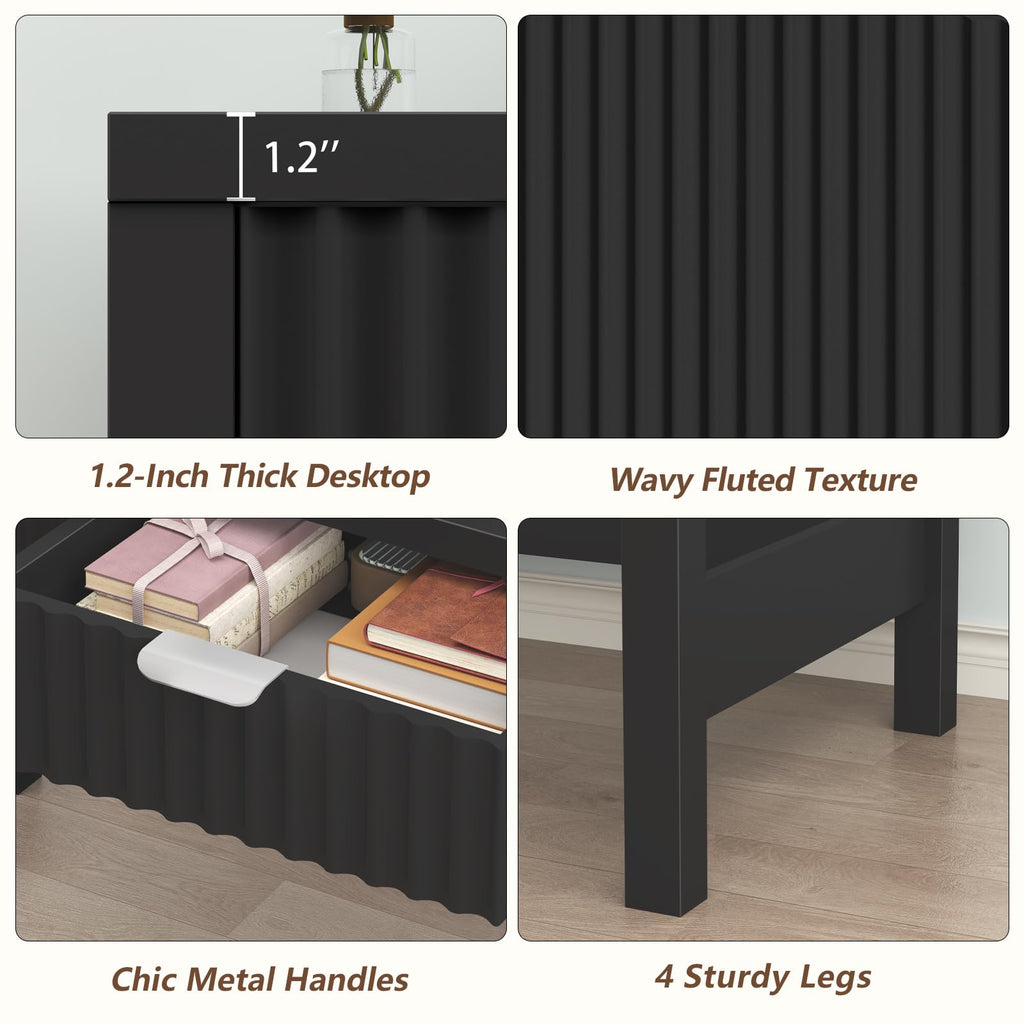 32 Inch Fluted Computer Desk with 2 Drawers K385208