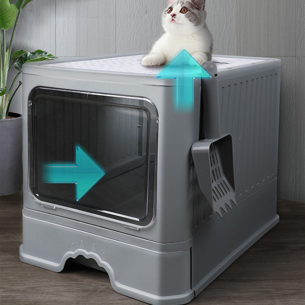 Foldable Enclosed Cat Litter Box with Lid J6284