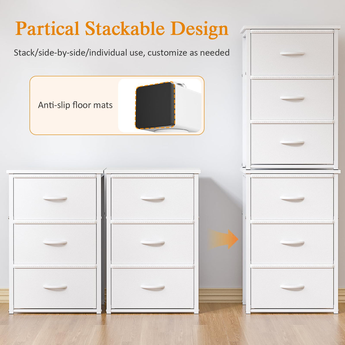 White 3 Drawer Stackable Storage Drawers L1848