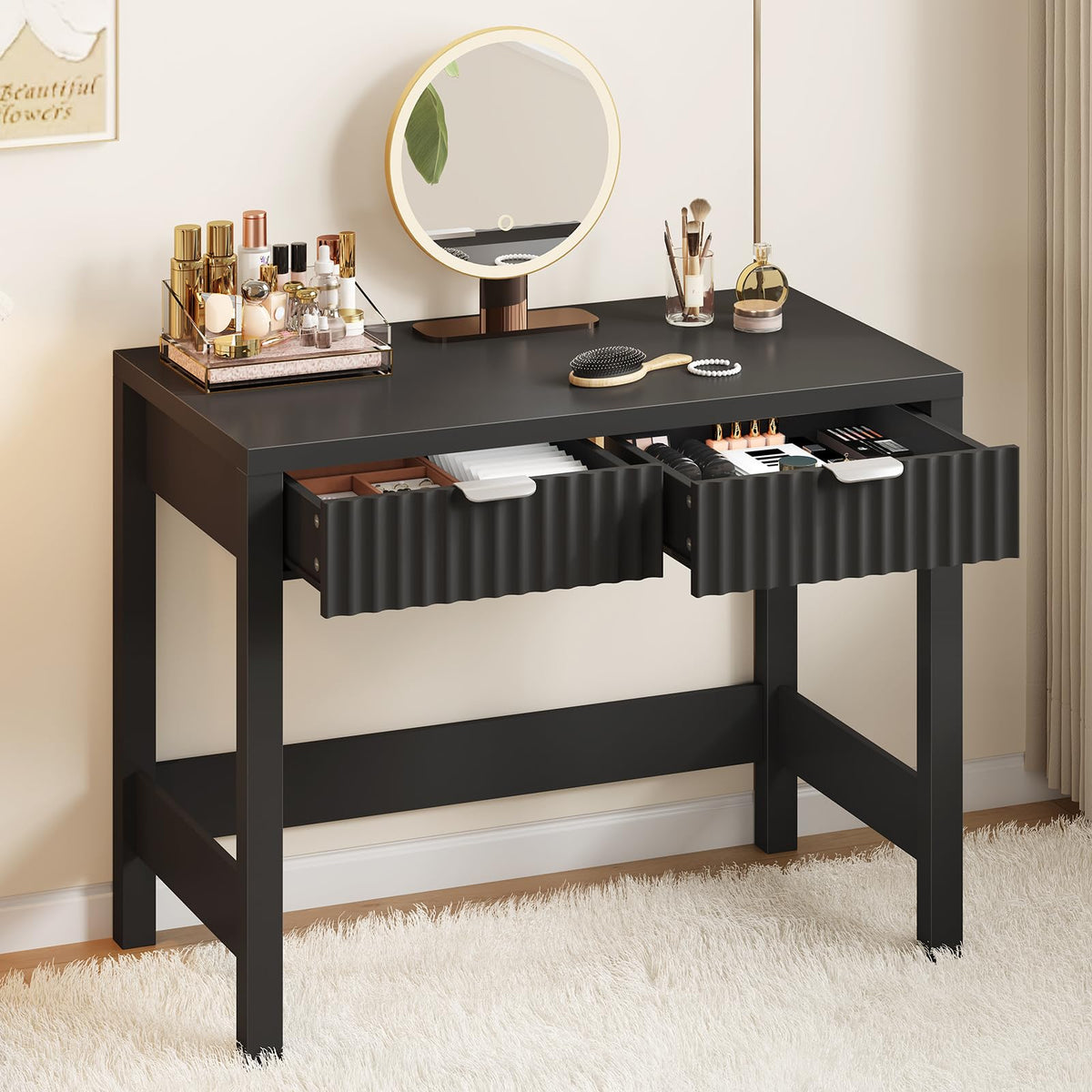 32 Inch Fluted Computer Desk with 2 Drawers K385208