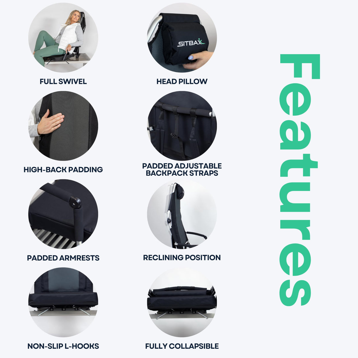 Padded Reclining Stadium Chair with Backpack Straps D4608