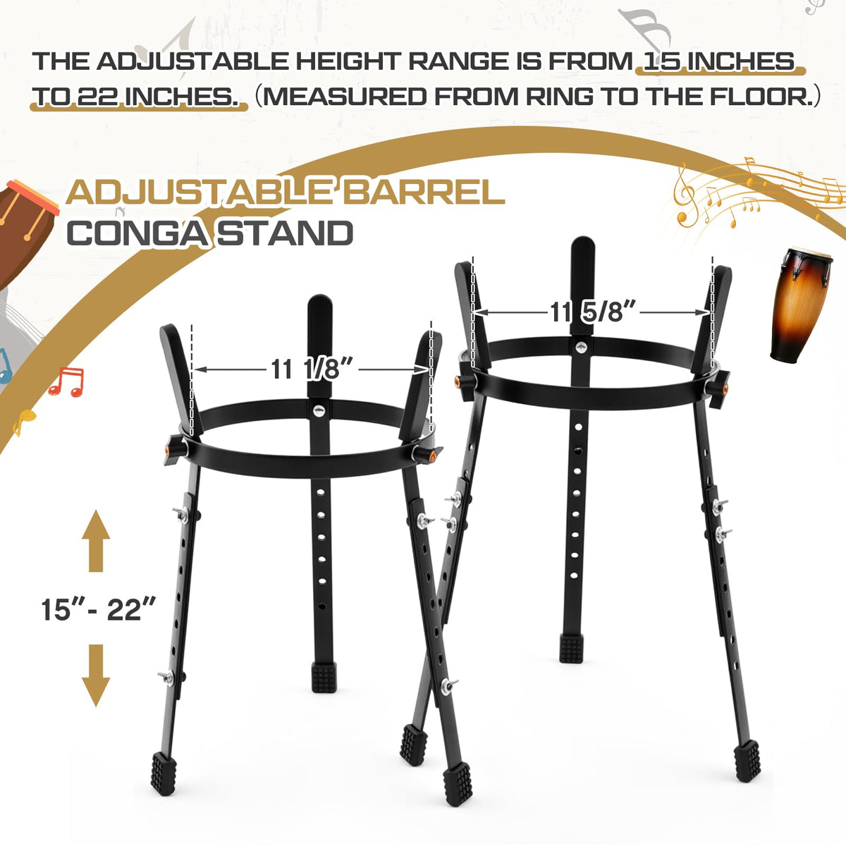 2 Pcs Black Adjustable Conga Drum Stand E594628