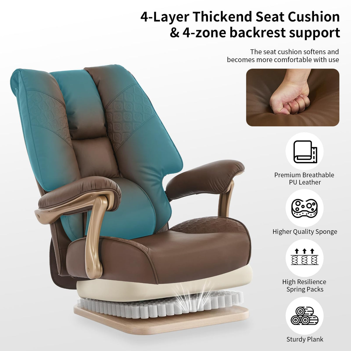 Big and Tall Ergonomic Office Chair with Footrest, 400LBS Capacity Brown PU Leather A900