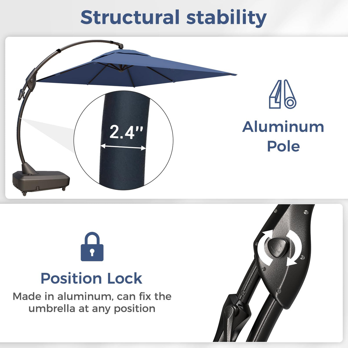9x12 FT Navy Blue Cantilever Umbrella with Base & Cover A810372