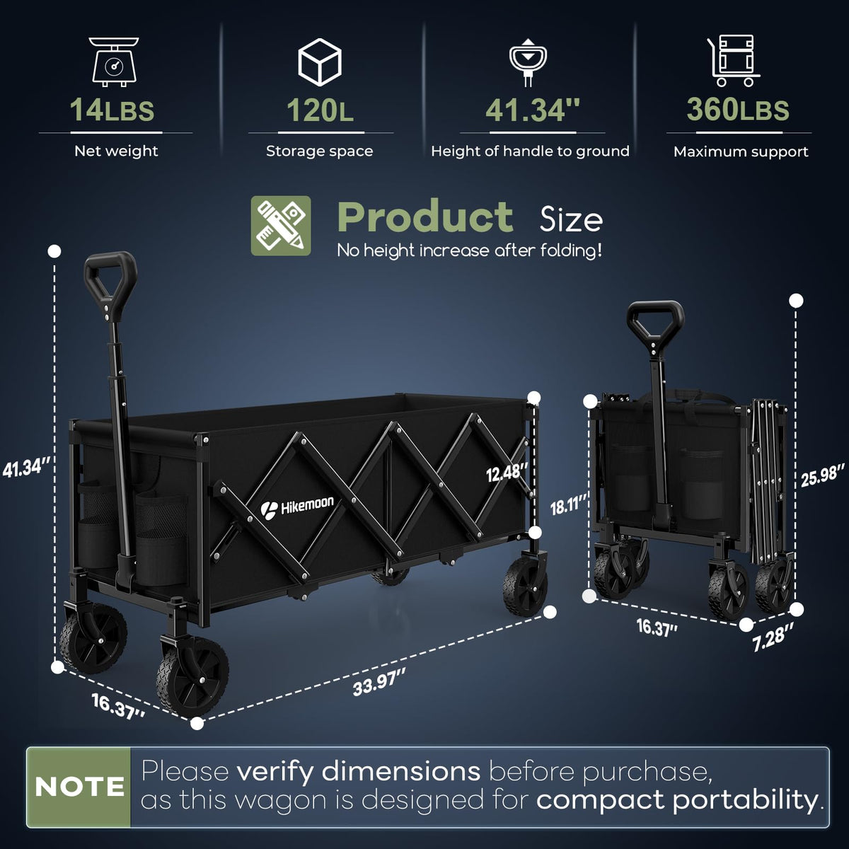 34'' Extra Long Folding Portable Wagon Cart G537576