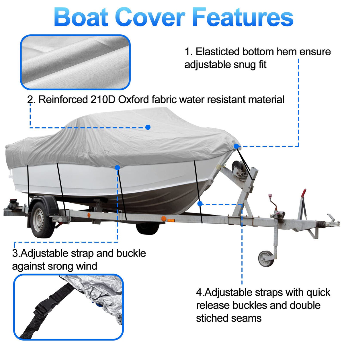 14-16 Ft Trailerable Waterproof Boat Cover D386