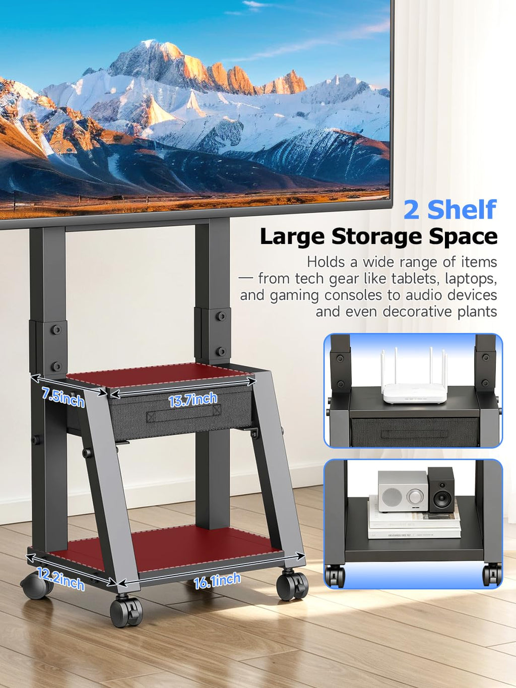 Mobile TV Cart with Storage Drawer for 32-75 inch TVs I7415