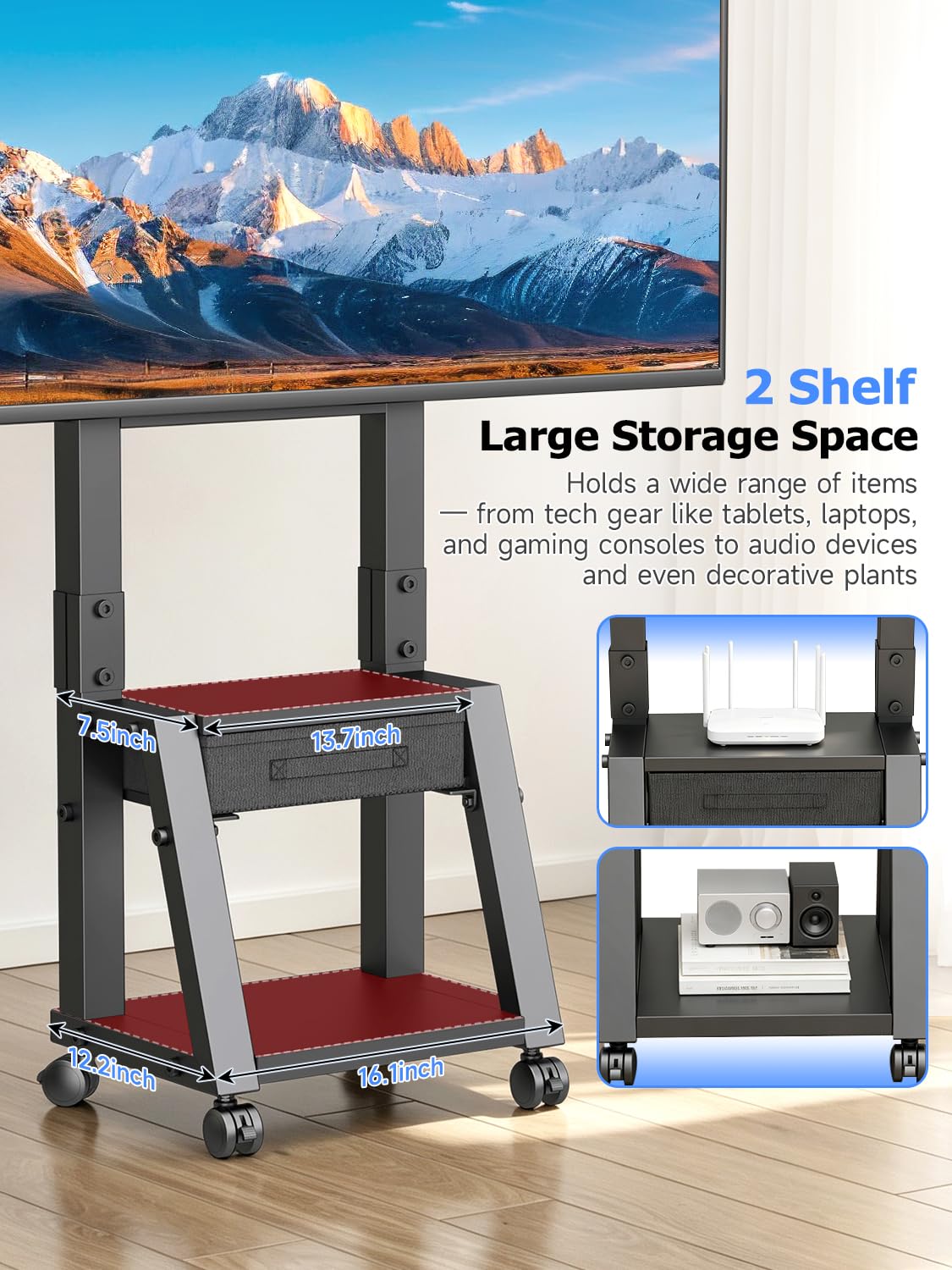 Mobile TV Cart with Storage Drawer for 32-75 inch TVs I7415