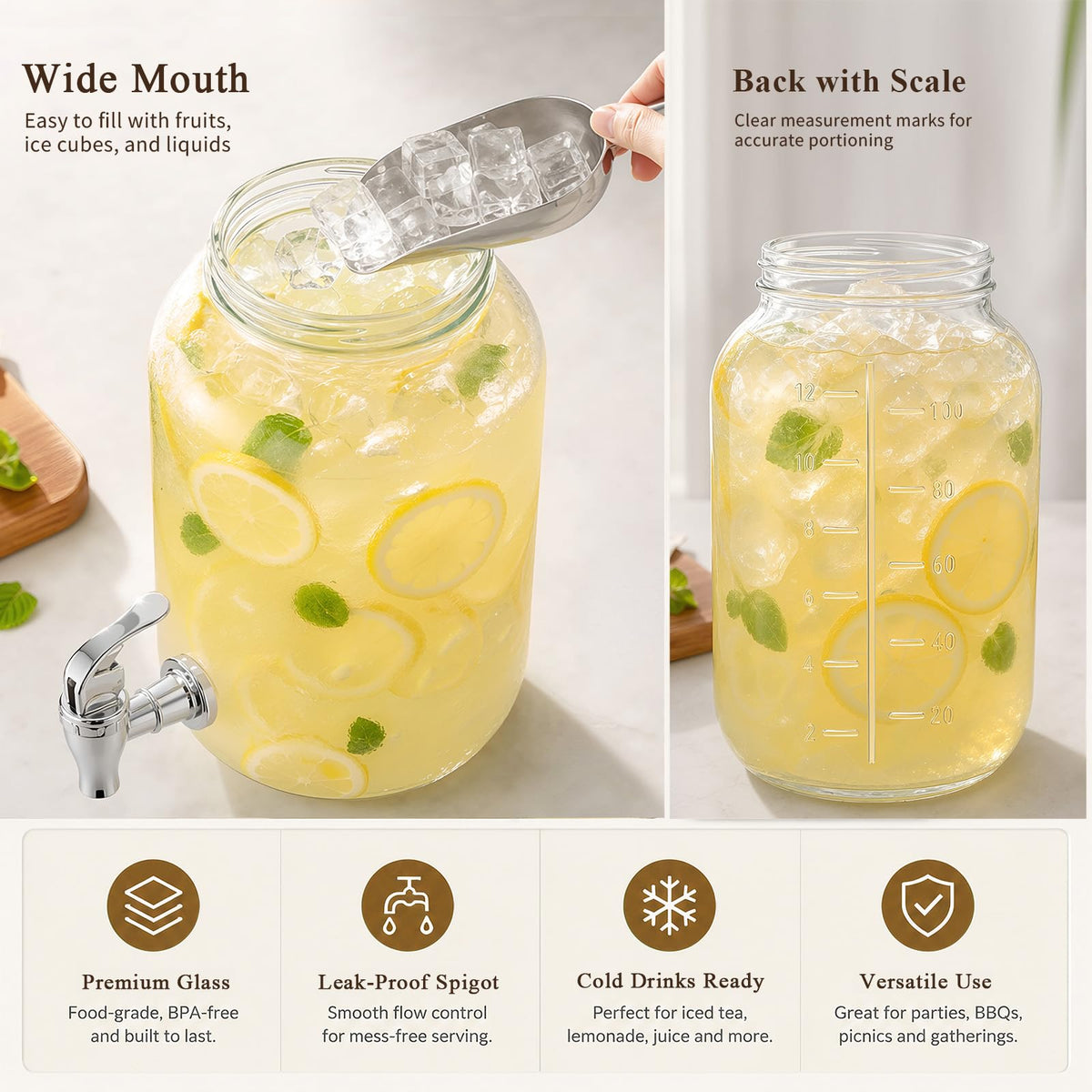 1 Gallon Glass Drink Dispensers with Spigot (2 Pack) C678831