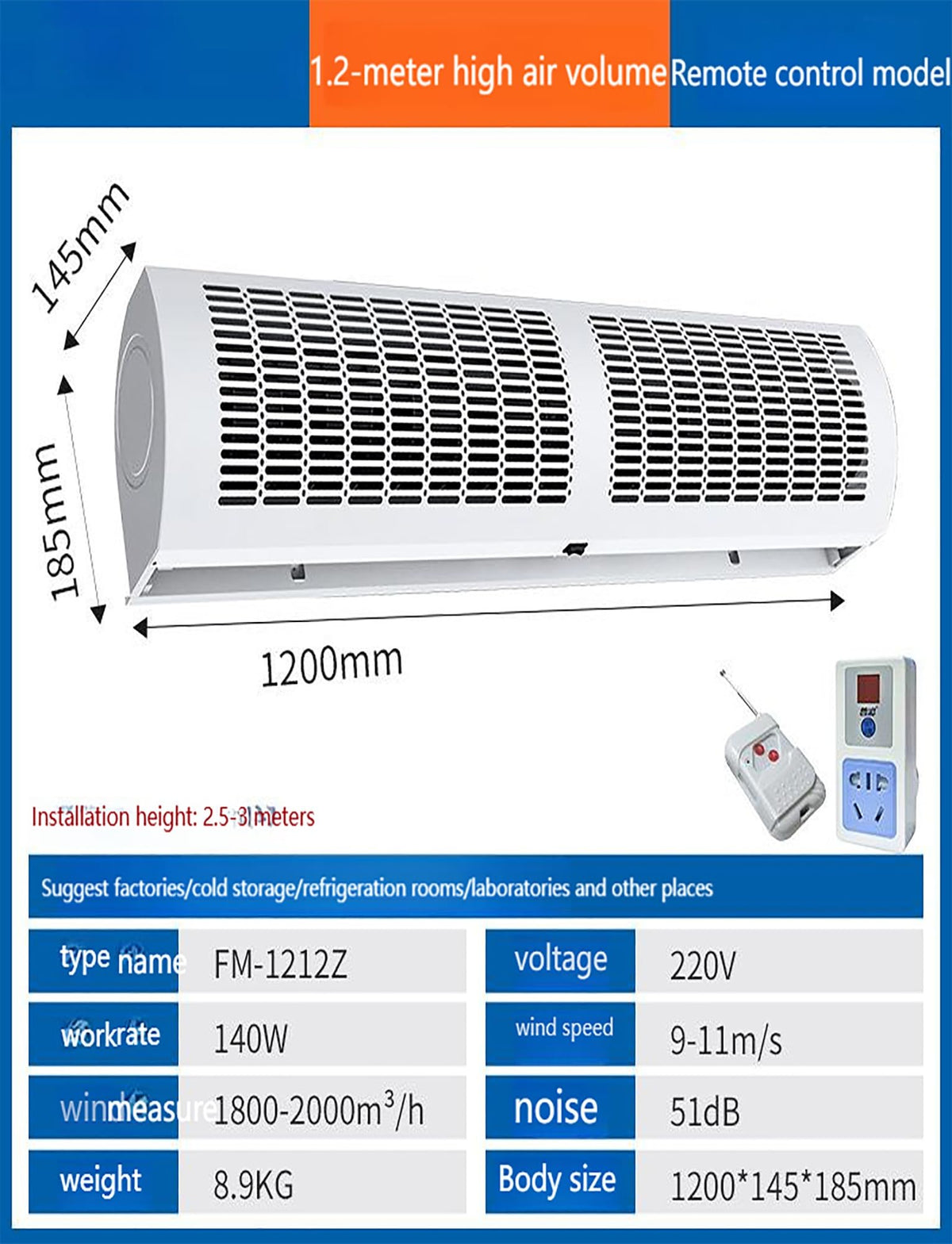 Commercial Air Curtain Blower with Remote S420392