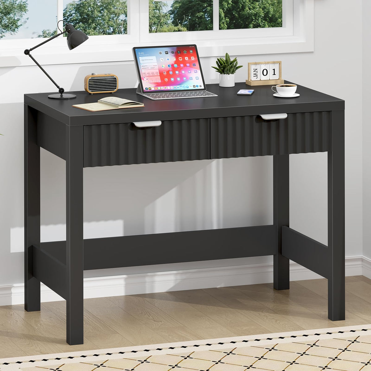 32 Inch Fluted Computer Desk with 2 Drawers K385208
