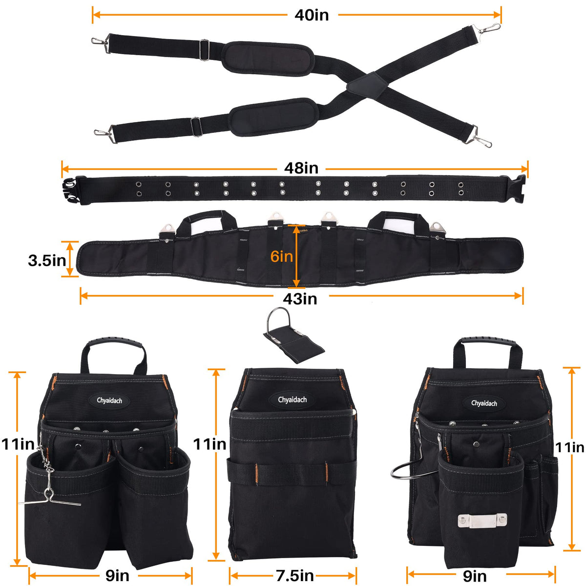 16-Pockets Adjustable Tool Belts with Suspenders U17378