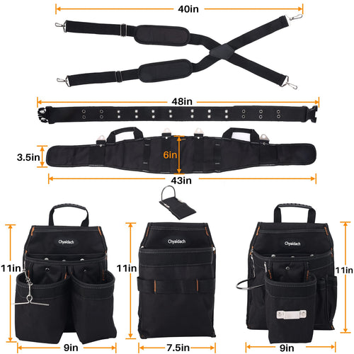 16-Pockets Adjustable Tool Belts with Suspenders U17378