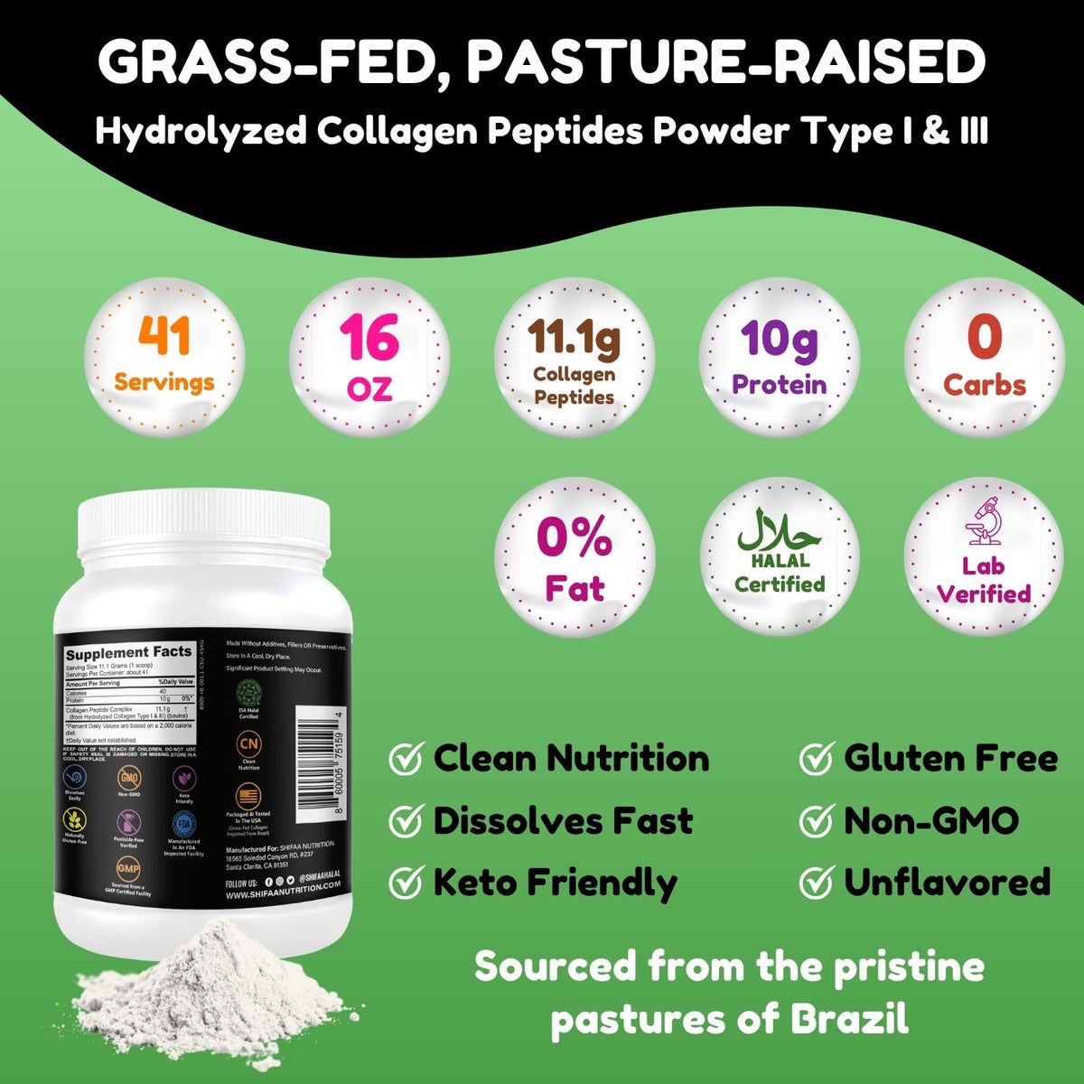 Unflavored Hydrolyzed Collagen Peptides Powder 1LB W96801