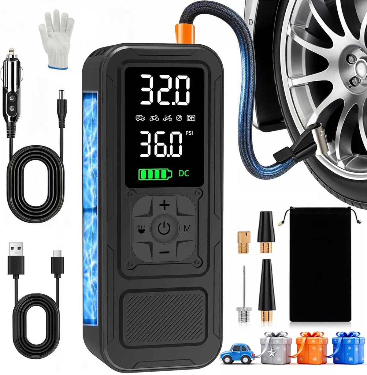 Portable Air Compressor 6000mAh 150PSI Tire Inflator E1485