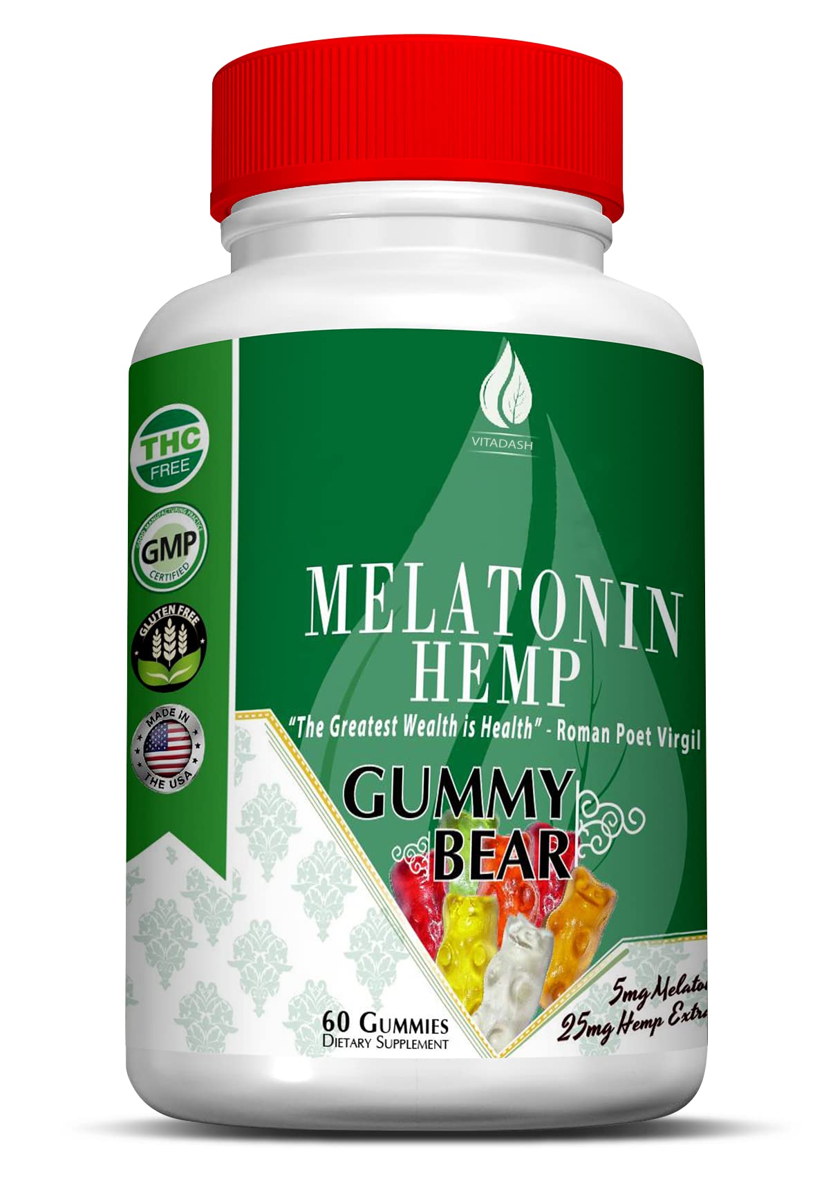 Melatonin Hemp Gummies 5mg 25mg 60 Servings H381