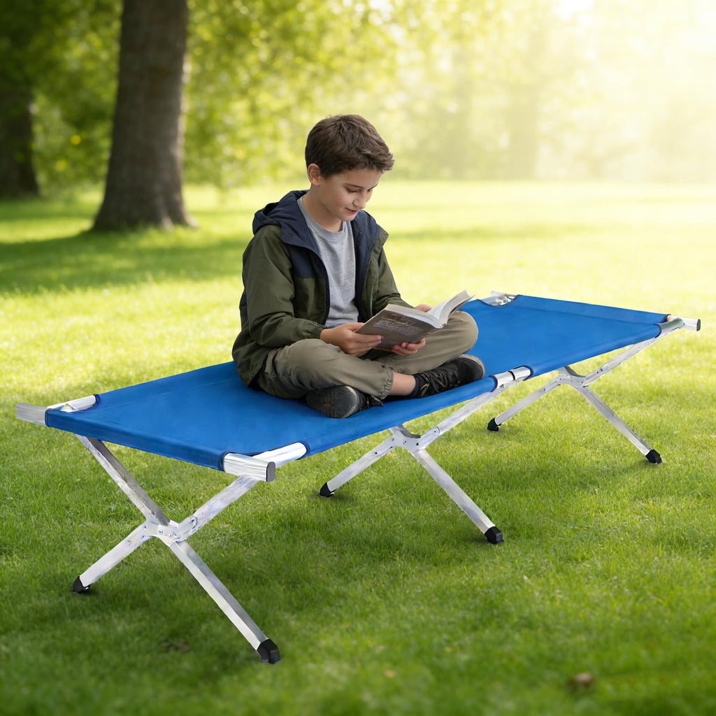 Folding Camping Cot with Carry Bag, Blue Q53037