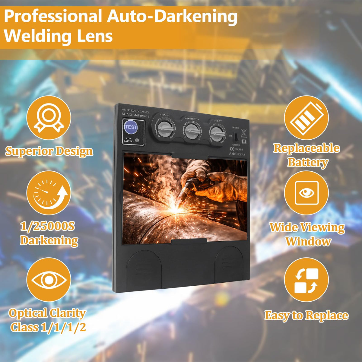 Auto Darkening Welding Lens 5.24" x 4.49" x 0.39" Shade 4/5-13 True Color T271497