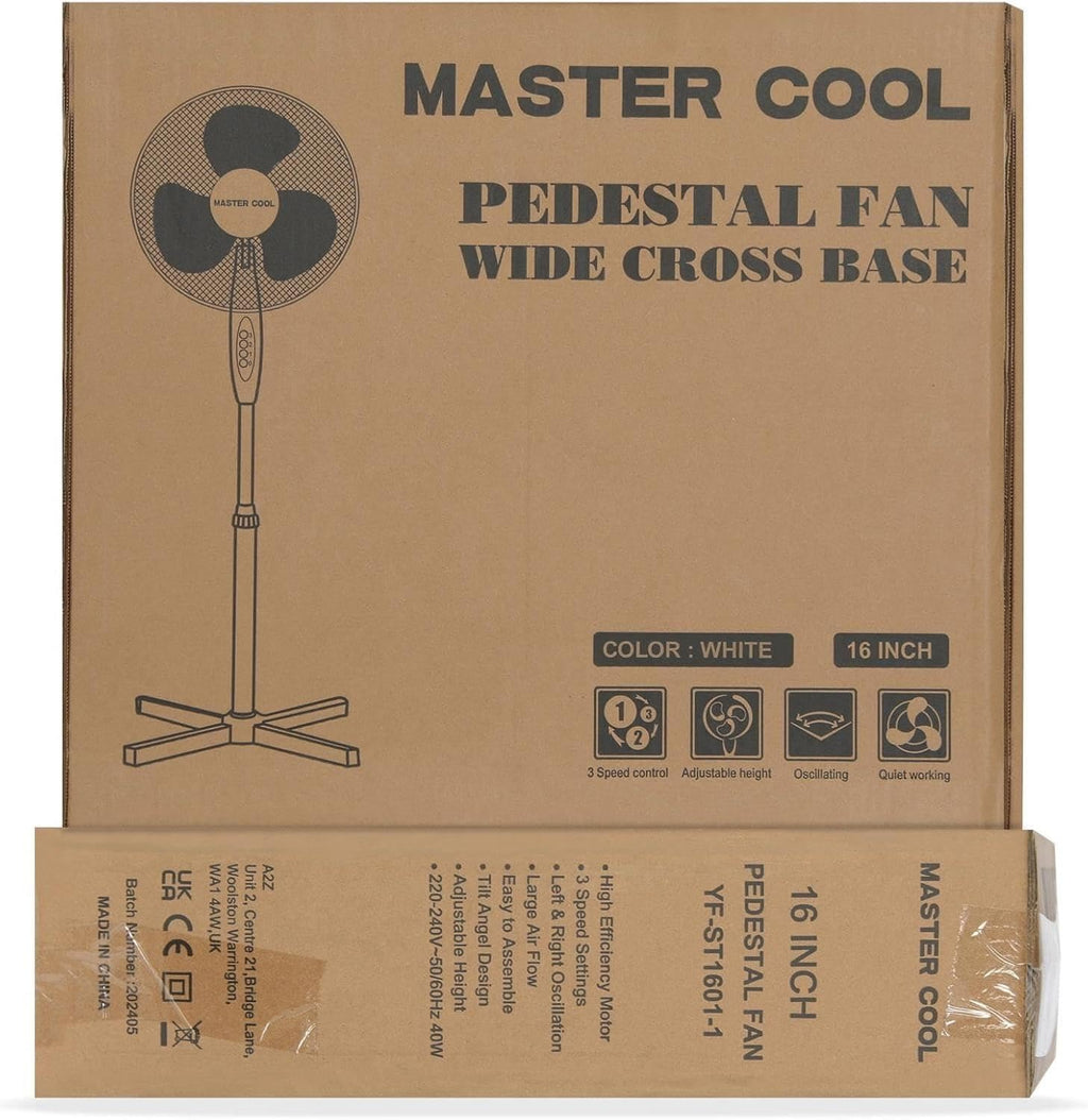 16 Inch 3-Speed Oscillating Pedestal Fan White V2295