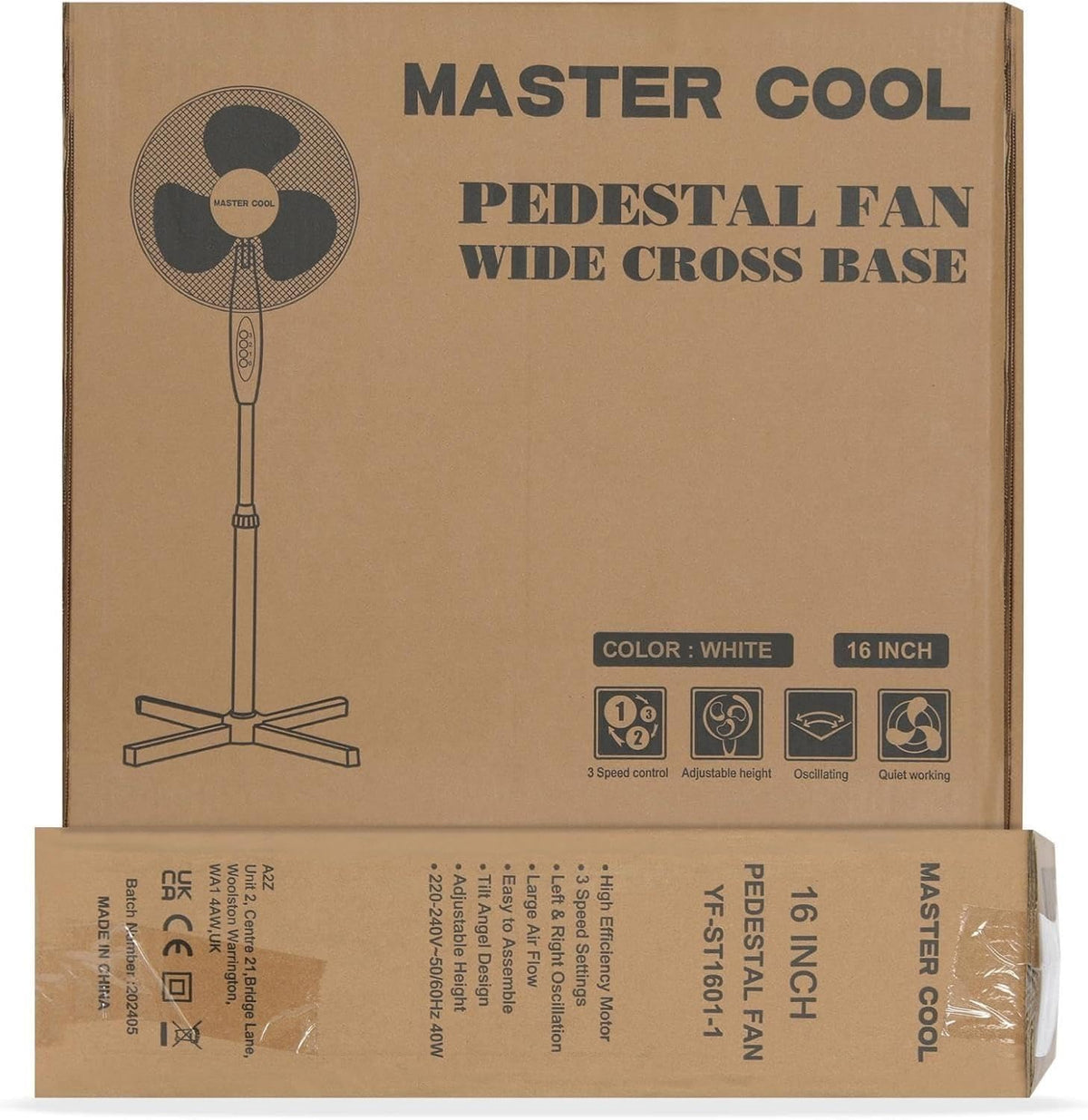 16 Inch 3-Speed Oscillating Pedestal Fan White V2295