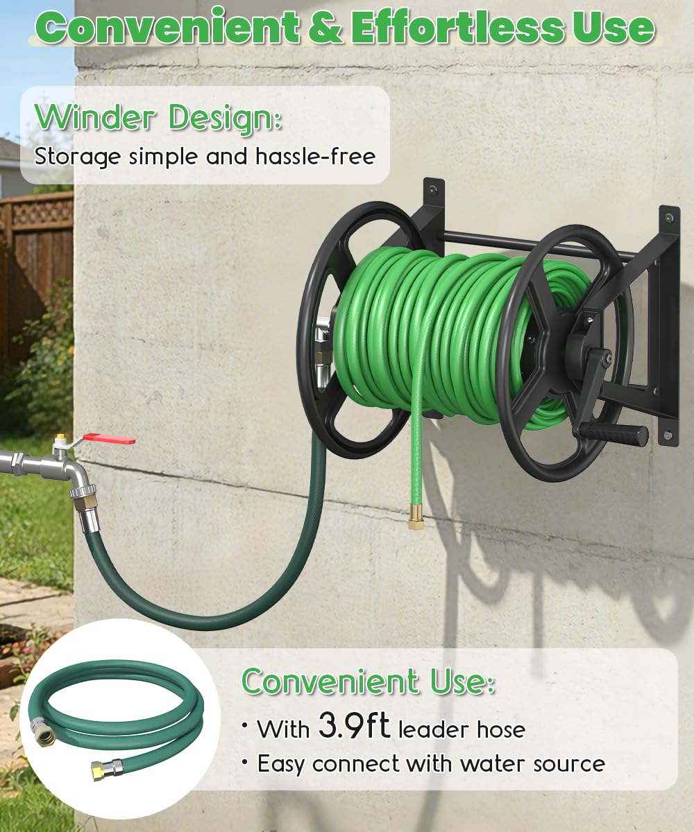 Wall Mounted Garden Hose Reel with Leader Hose F496251