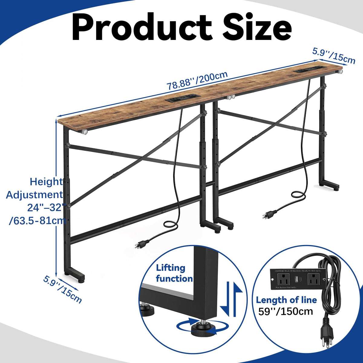 78.8 Inch Narrow Console Table with 2 AC Outlet S8140