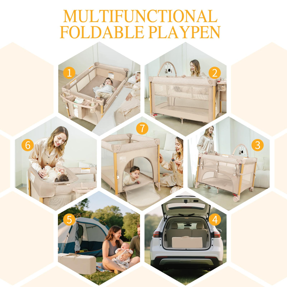 5-in-1 Foldable Baby Bassinet Playpen I7975