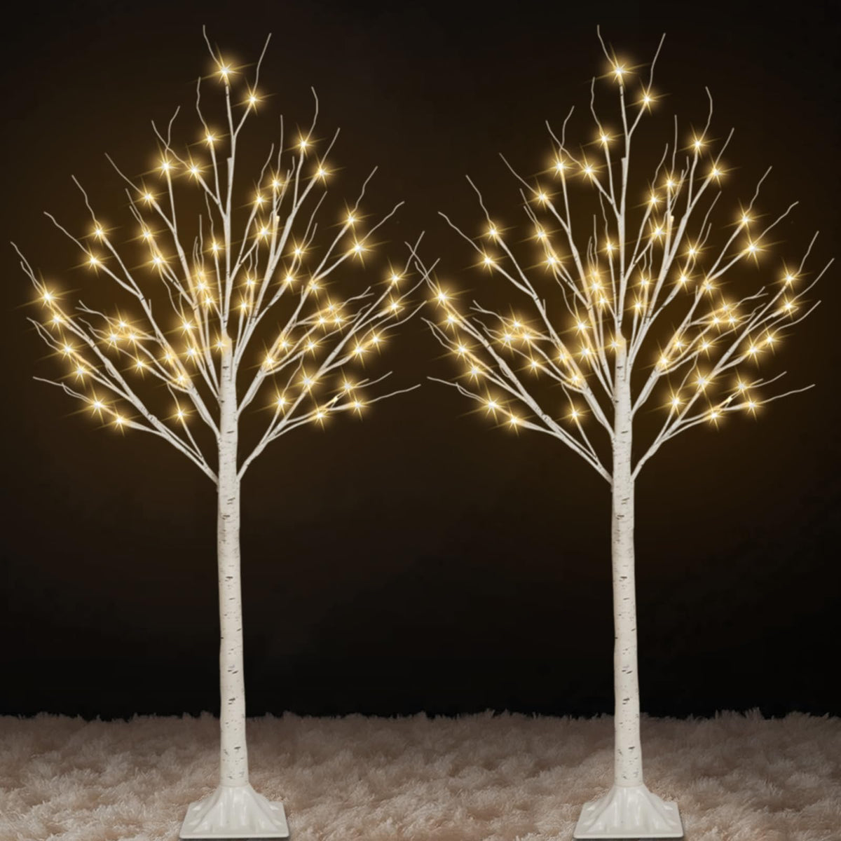 2 Pack 4FT Lighted Birch Trees J70868