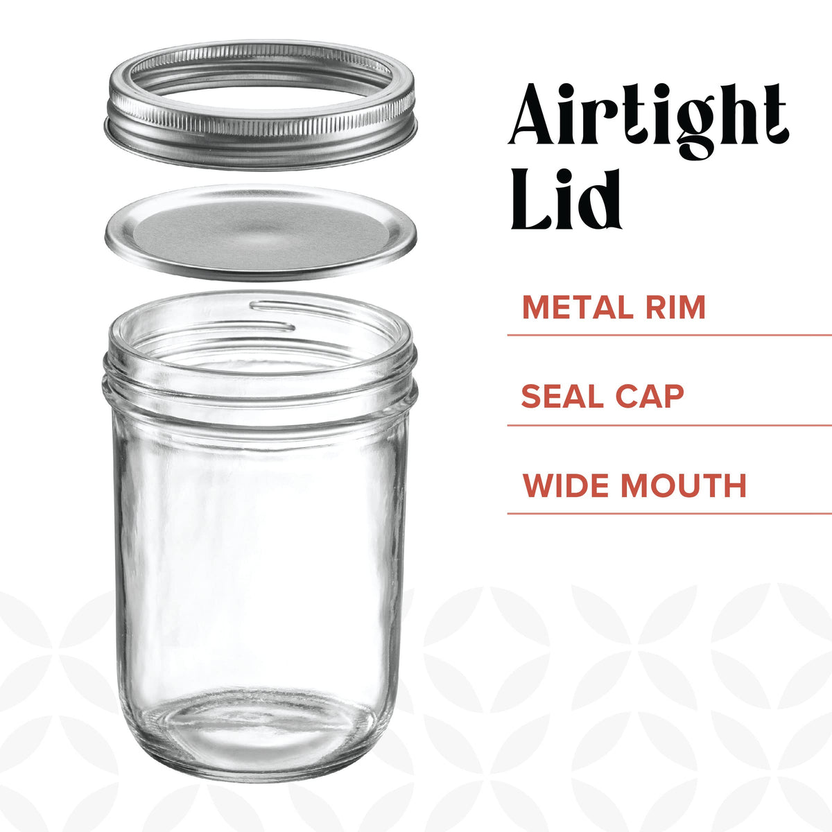 16 oz Wide-Mouth Glass Mason Jars with Airtight Lids, 6 Pack T61067