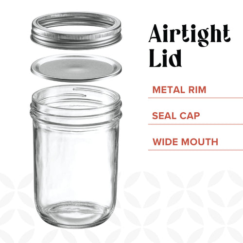 16 oz Wide-Mouth Glass Mason Jars with Airtight Lids, 6 Pack T61067