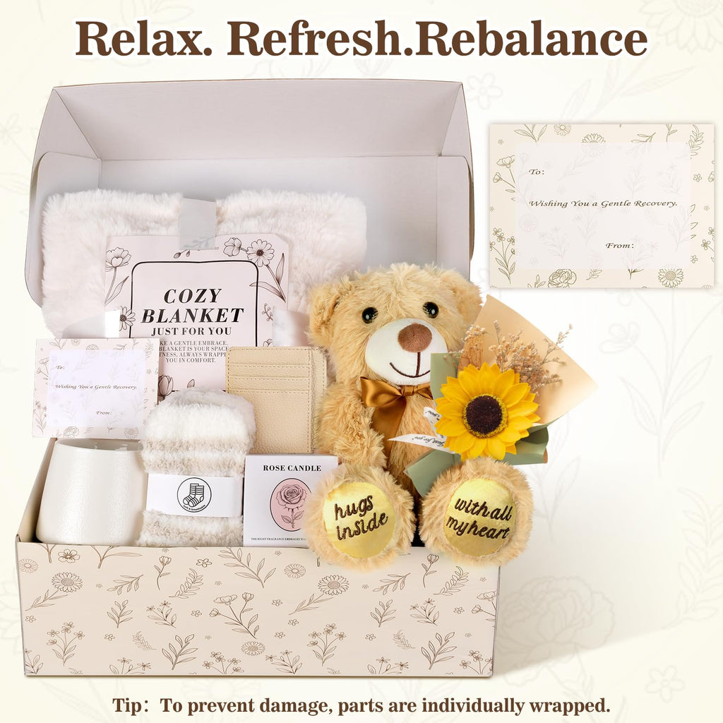 Get Well Soon Gift Basket with Blanket, Mug, Teddy Bear, Aromatherapy K19041