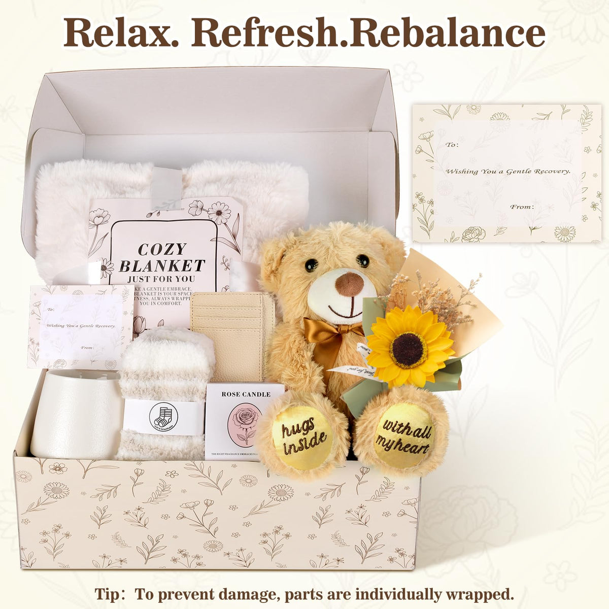 Get Well Soon Gift Basket with Blanket, Mug, Teddy Bear, Aromatherapy K19041