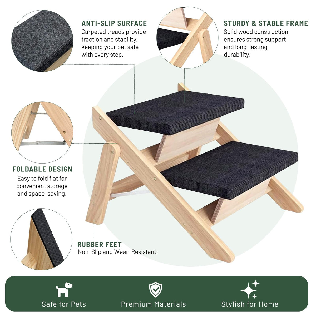 Wooden 2-in-1 Foldable Pet Stairs & Ramp Z869