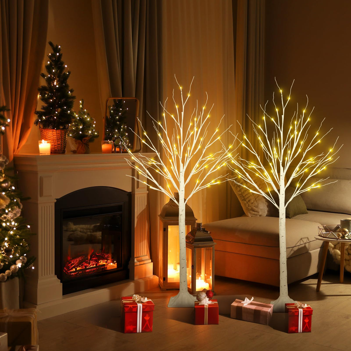 2 Pack 4FT Lighted Birch Trees J70868