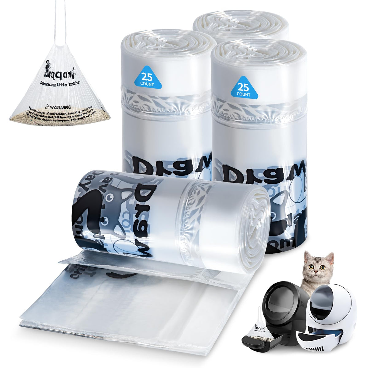 Litter Box Liners 100 Count Leak-Proof Drawstring Y643