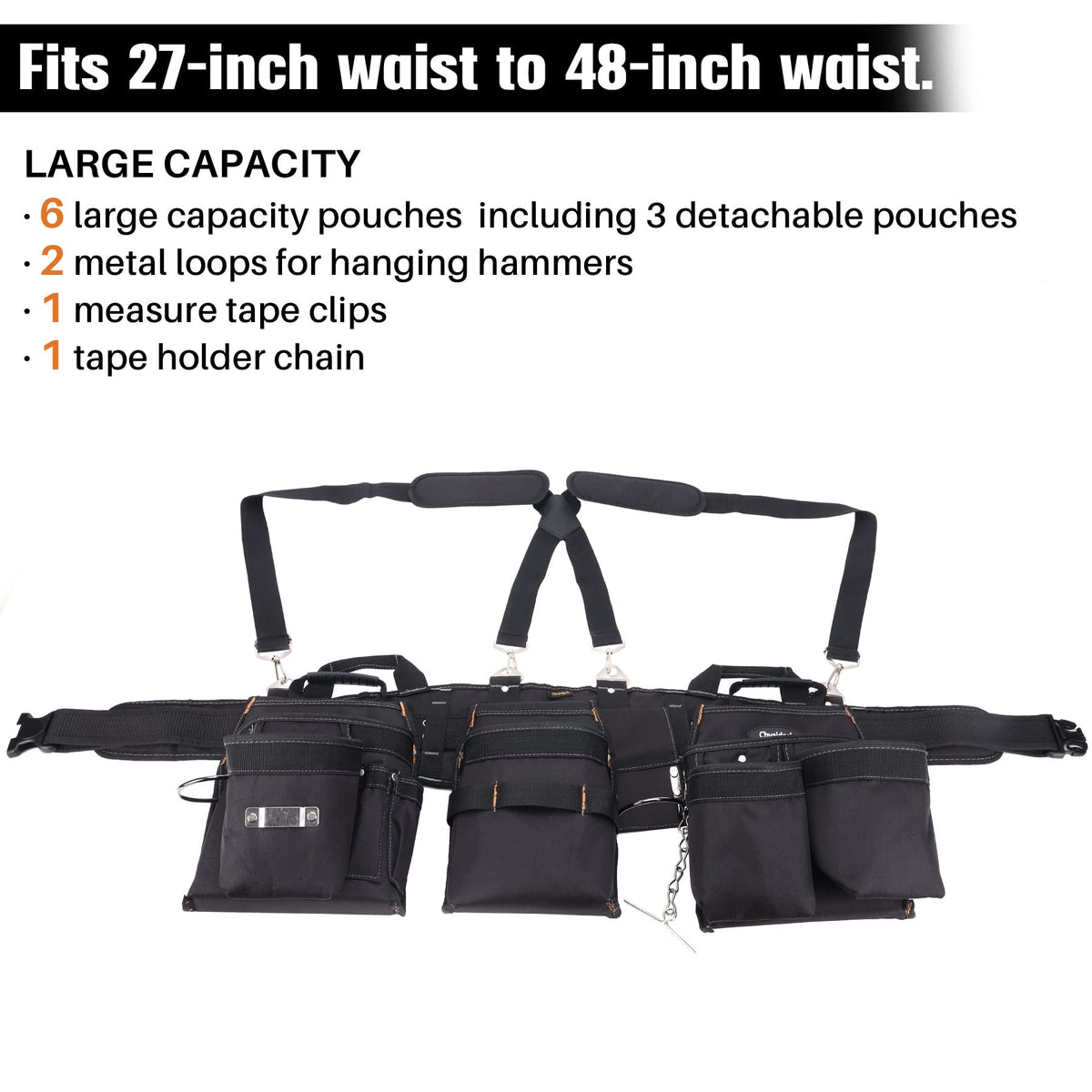 16-Pockets Adjustable Tool Belts with Suspenders U17378