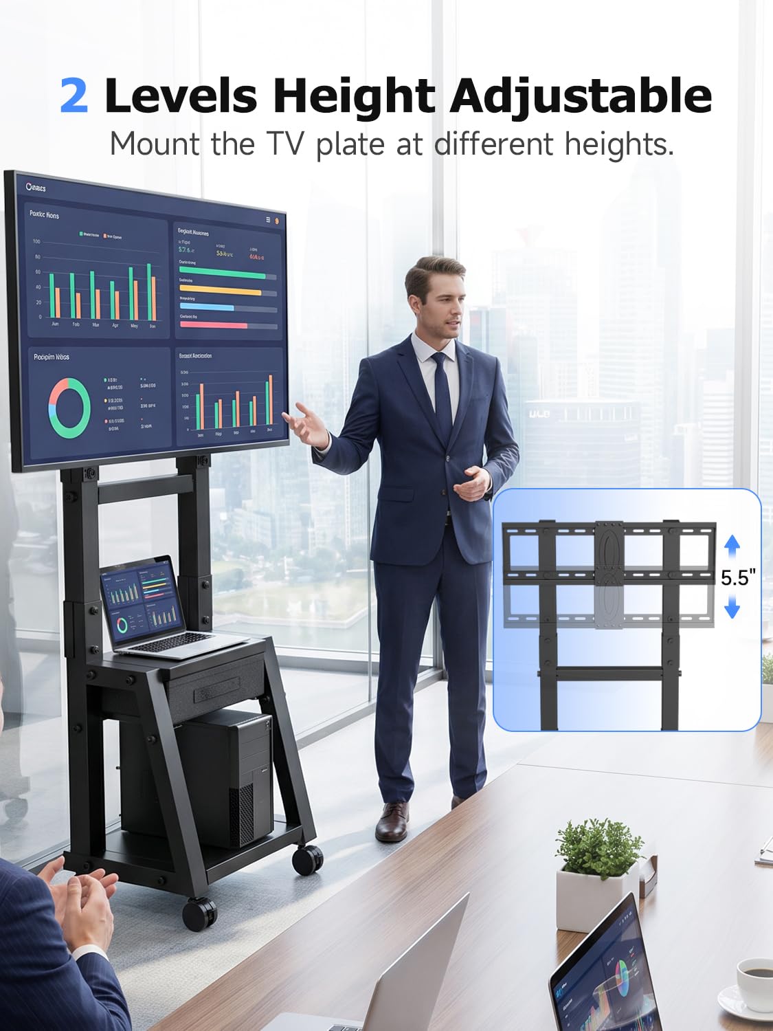 Mobile TV Cart with Storage Drawer for 32-75 inch TVs I7415