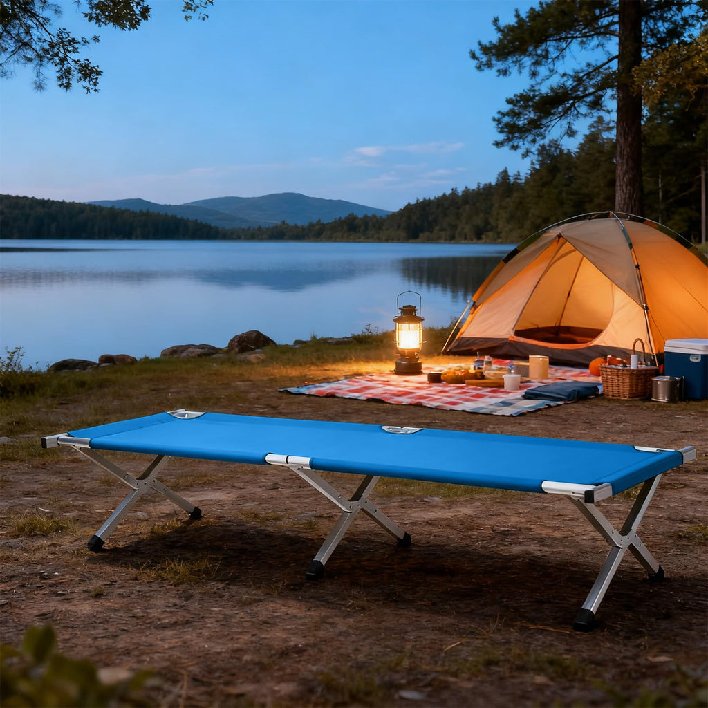 Folding Camping Cot with Carry Bag, Blue Q53037