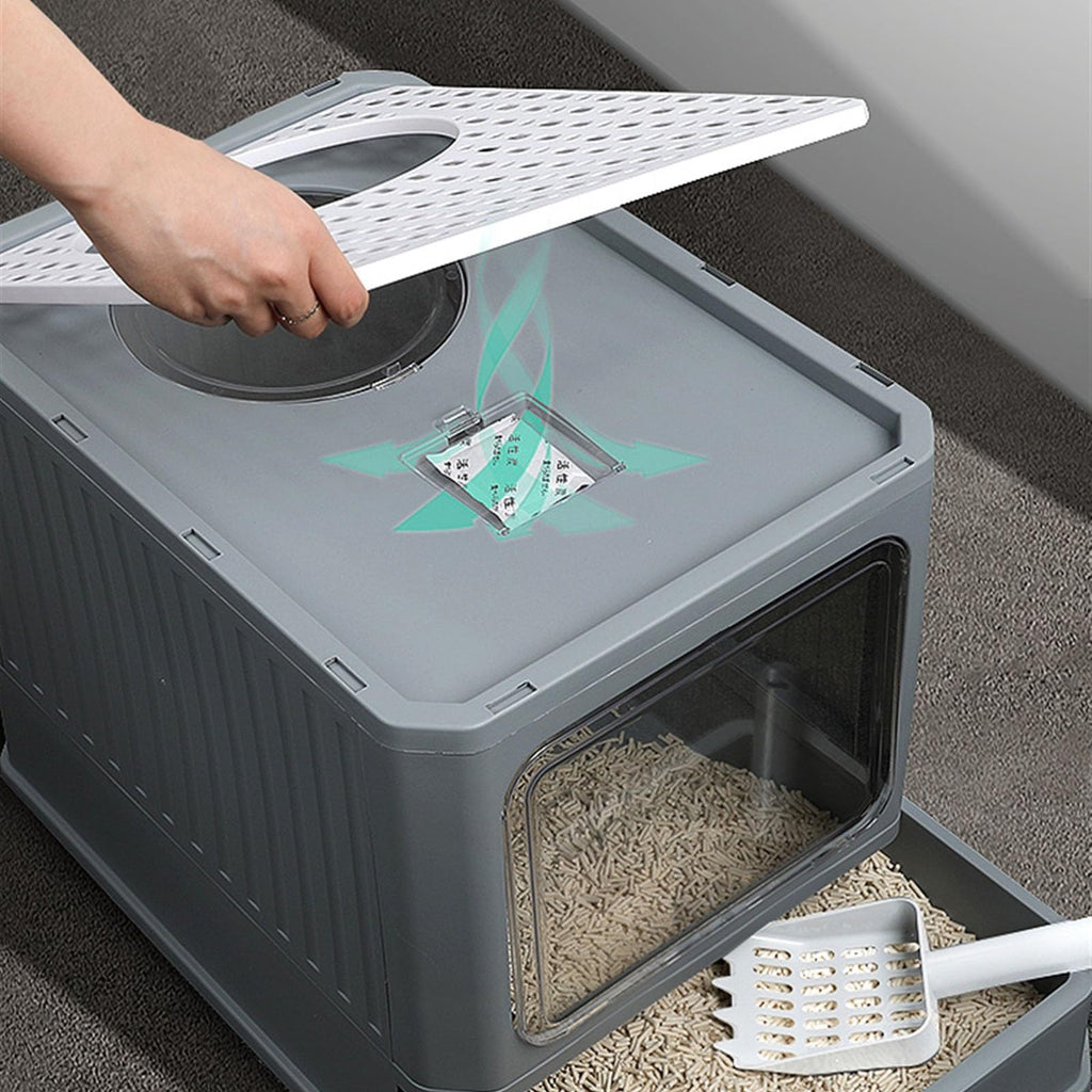 Foldable Enclosed Cat Litter Box with Lid J6284