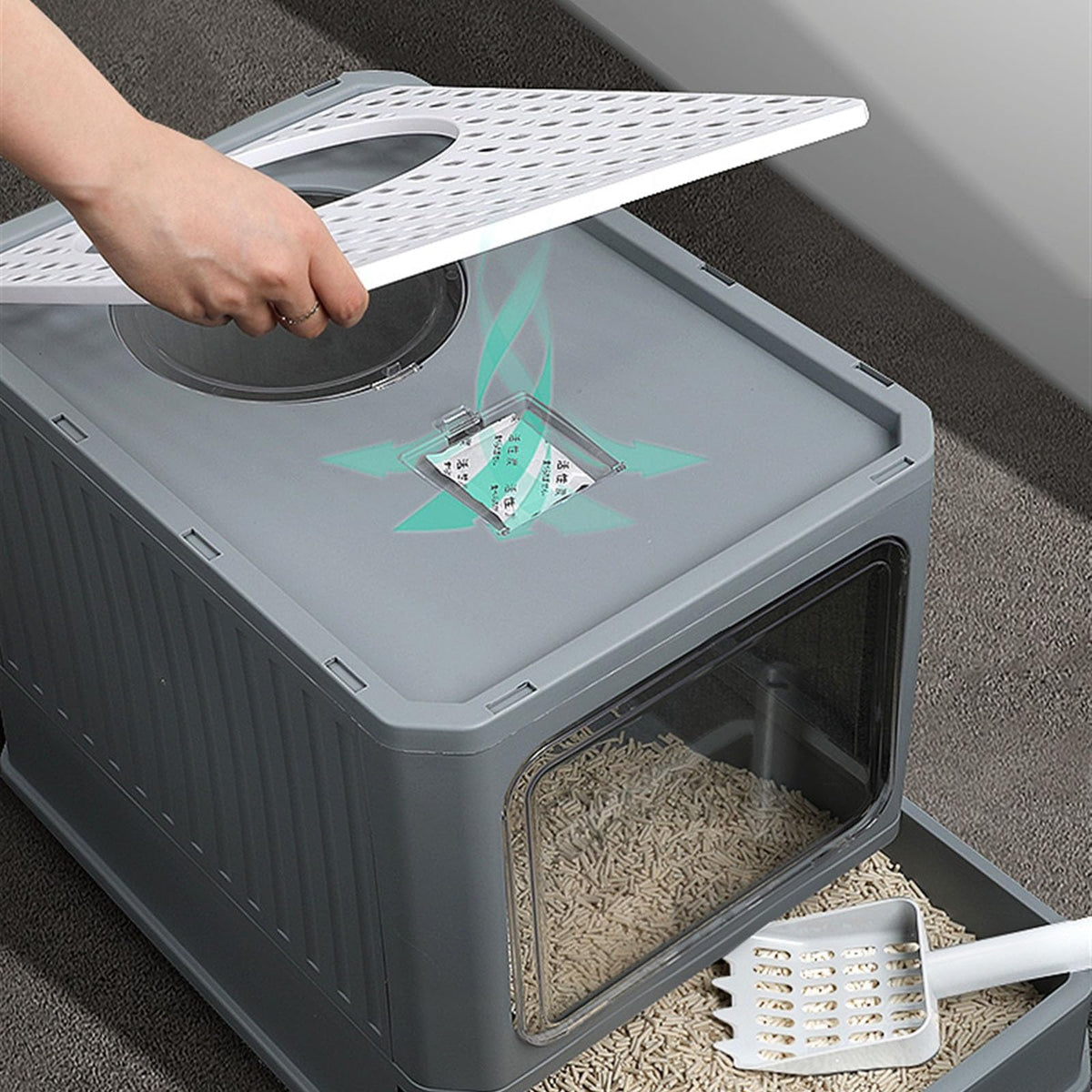 Foldable Enclosed Cat Litter Box with Lid J6284