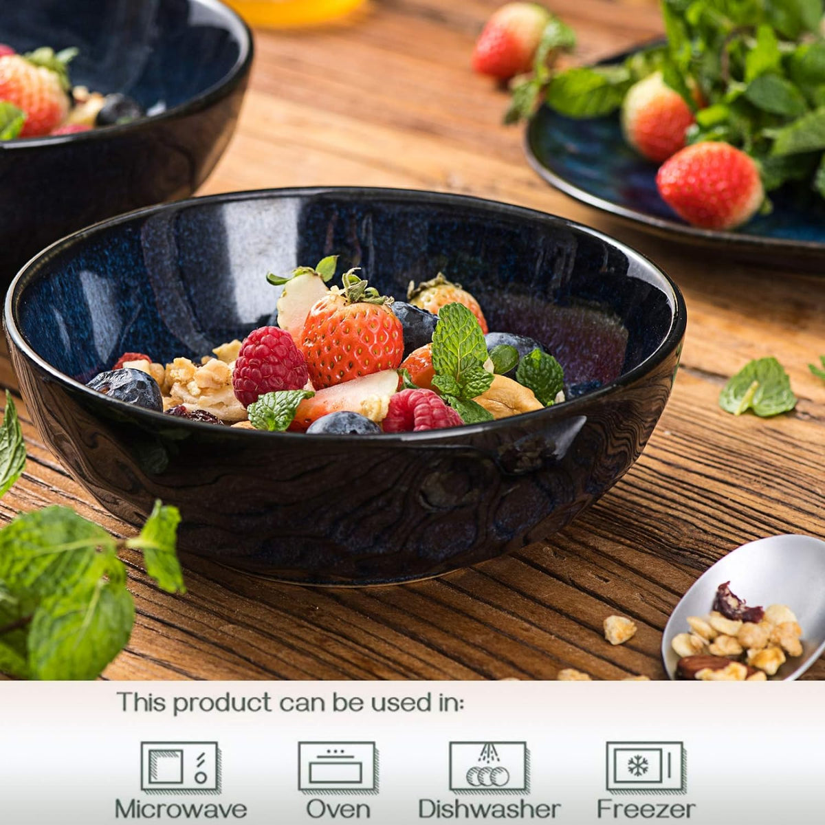 Ceramic Salad Bowls Set, 32 Ounce, Set of 4, Blue X36192