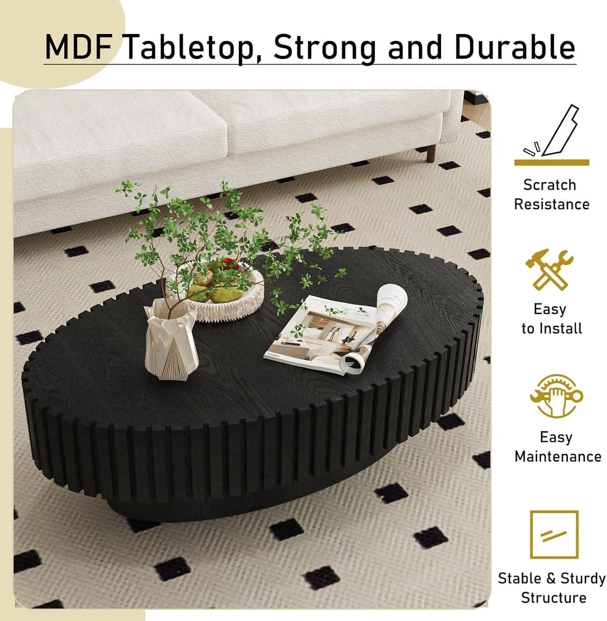 Black Oval Fluted Coffee Table Y2581