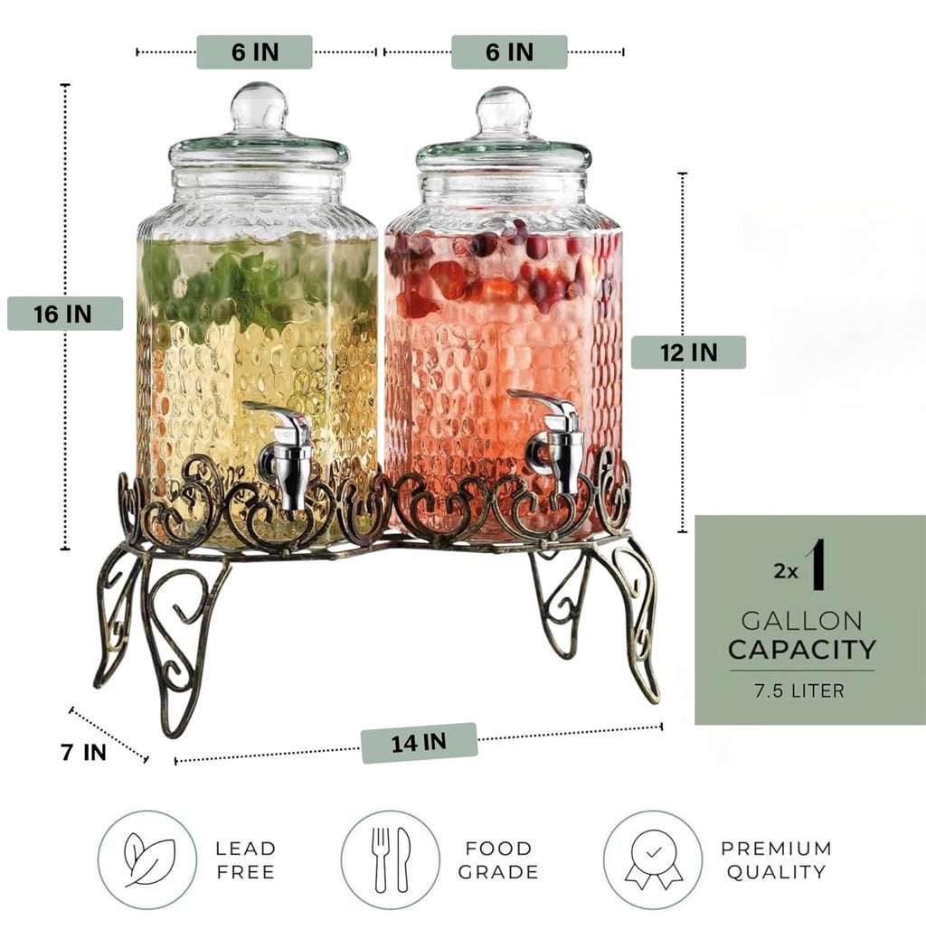 1 Gallon Glass Beverage Dispenser with Spigot Set of 2 E691725
