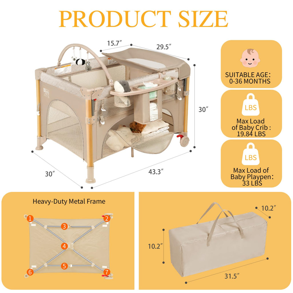 5-in-1 Foldable Baby Bassinet Playpen I7975