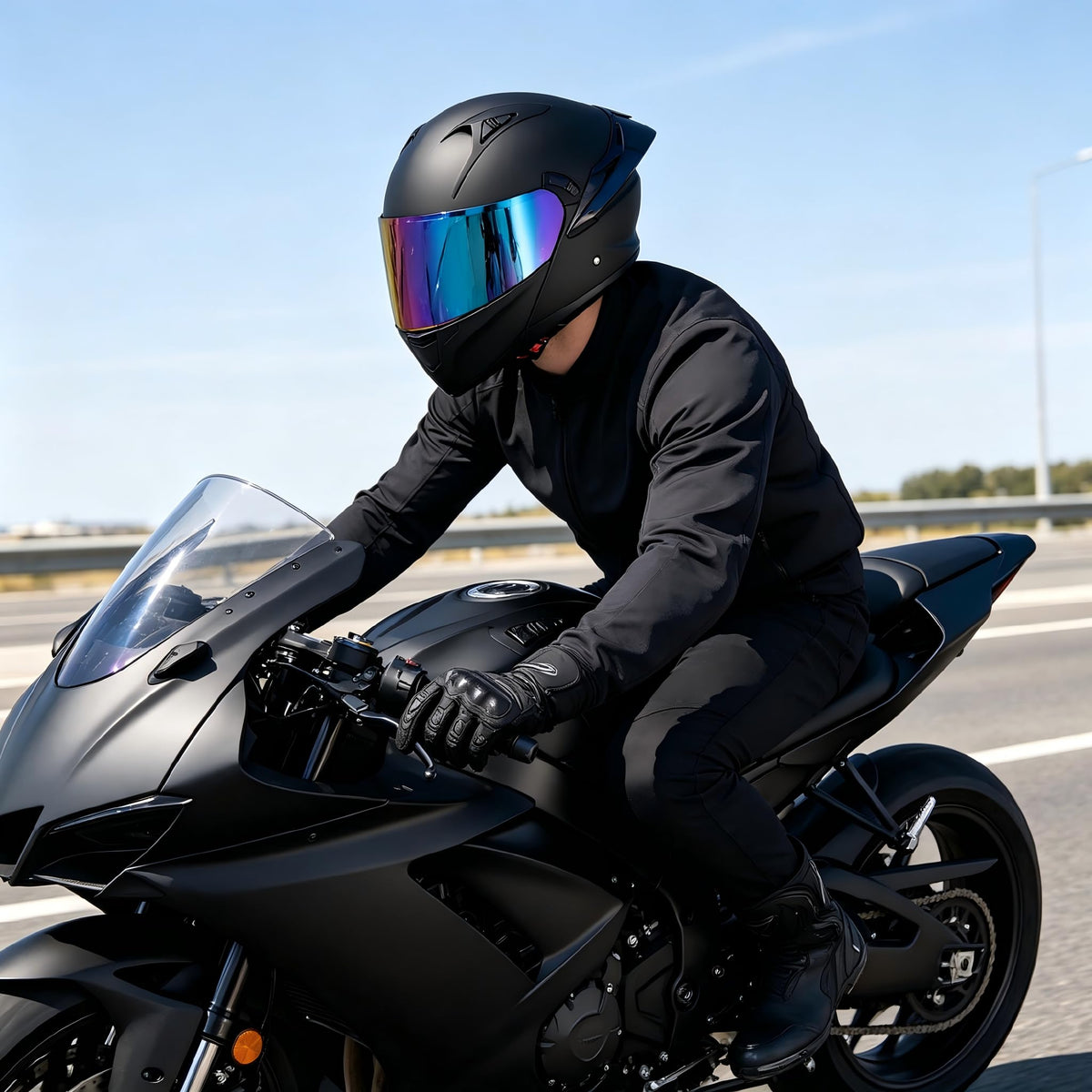 Modular Motorcycle Helmet Dual Visor Flip Up Full Face Matte Black XXL H9510