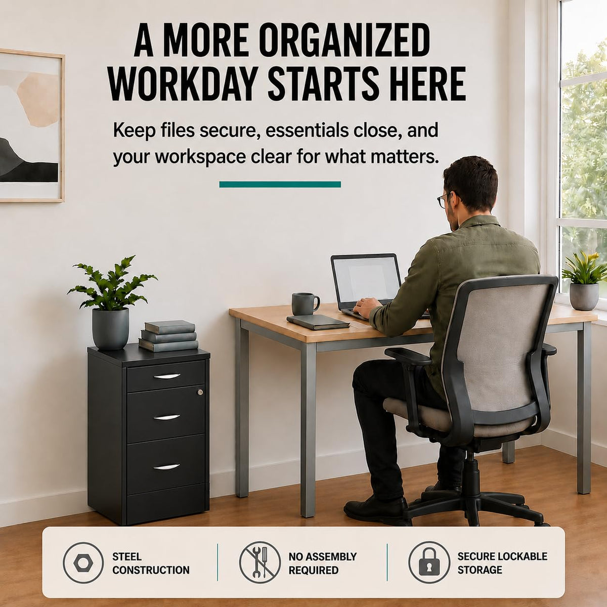 Charcoal Metal 3 Drawer Vertical Filing Cabinet V307595