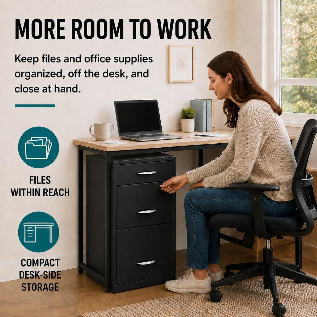 Charcoal Metal 3 Drawer Vertical Filing Cabinet V307595
