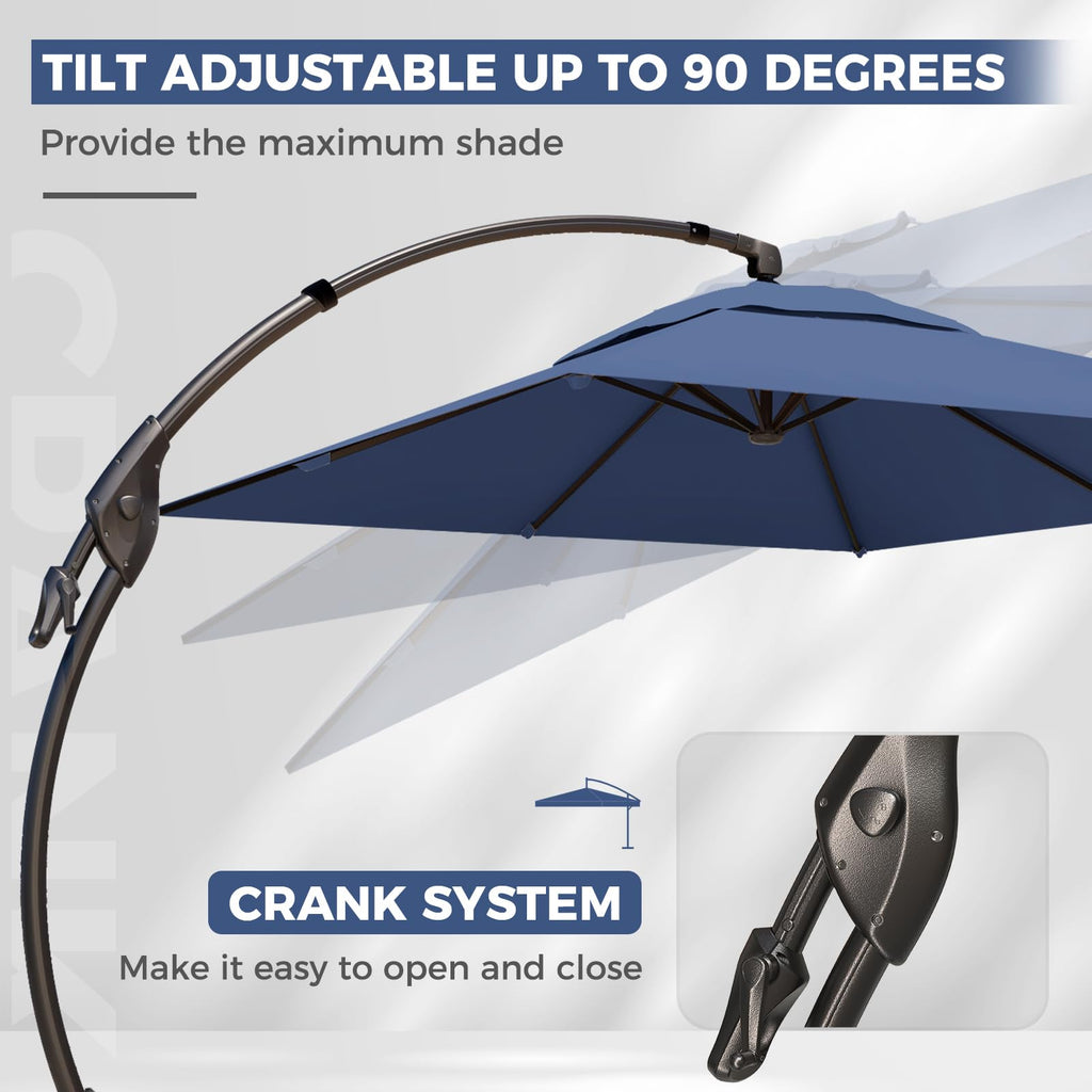 9x12 FT Navy Blue Cantilever Umbrella with Base & Cover A810372